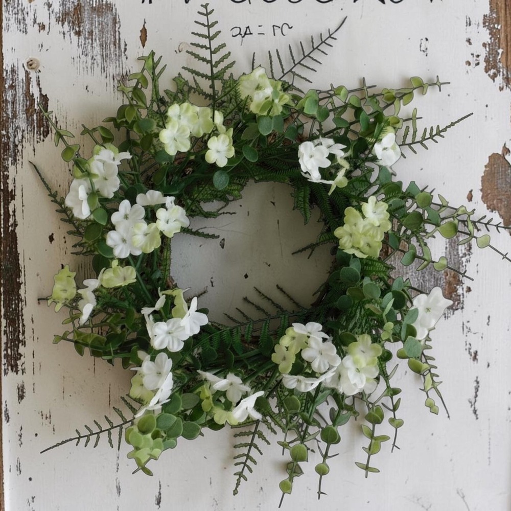 Ferns‎ Vines Hydrangea Mini Wreath White Flowers Candle Ring Wedding decor